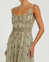 Sleeveless Scoop Neck Embellished Midi Dress