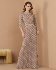 Pearl Embellished 3/4 Sleeve Gown