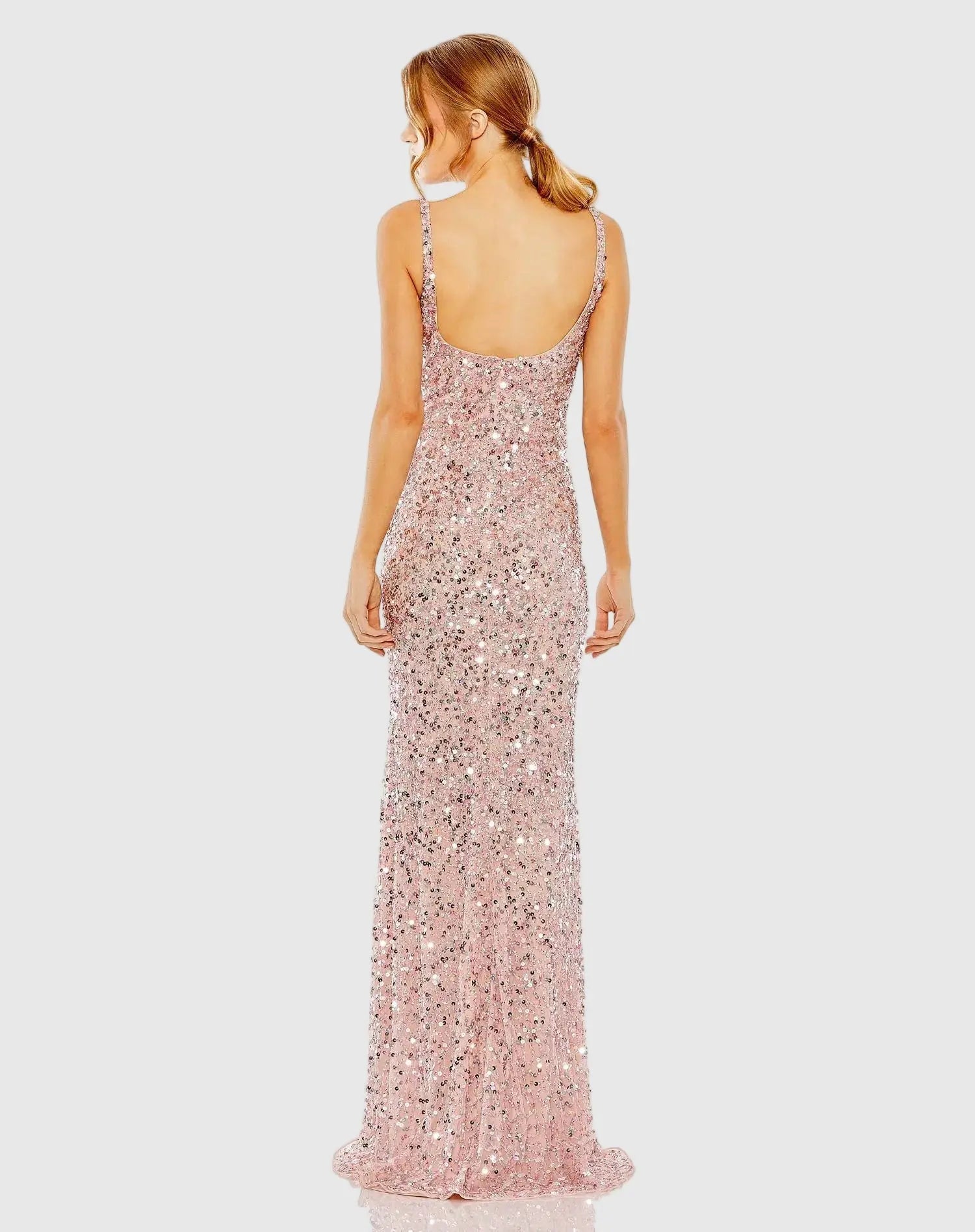 Petite Pink Sequined Low Back Slip Gown