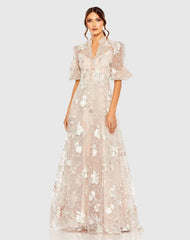 Queen Anne Puff Sleeve A-line Gown