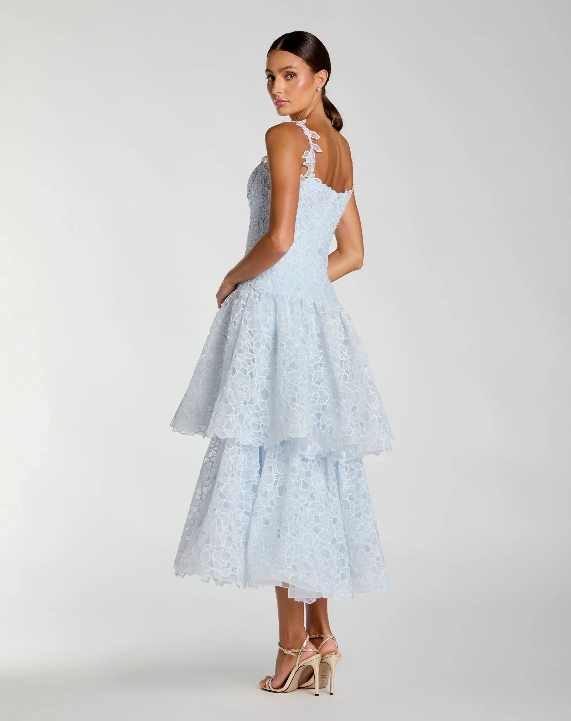 Sleeveless Embroidered Lace Tiered Midi Dress