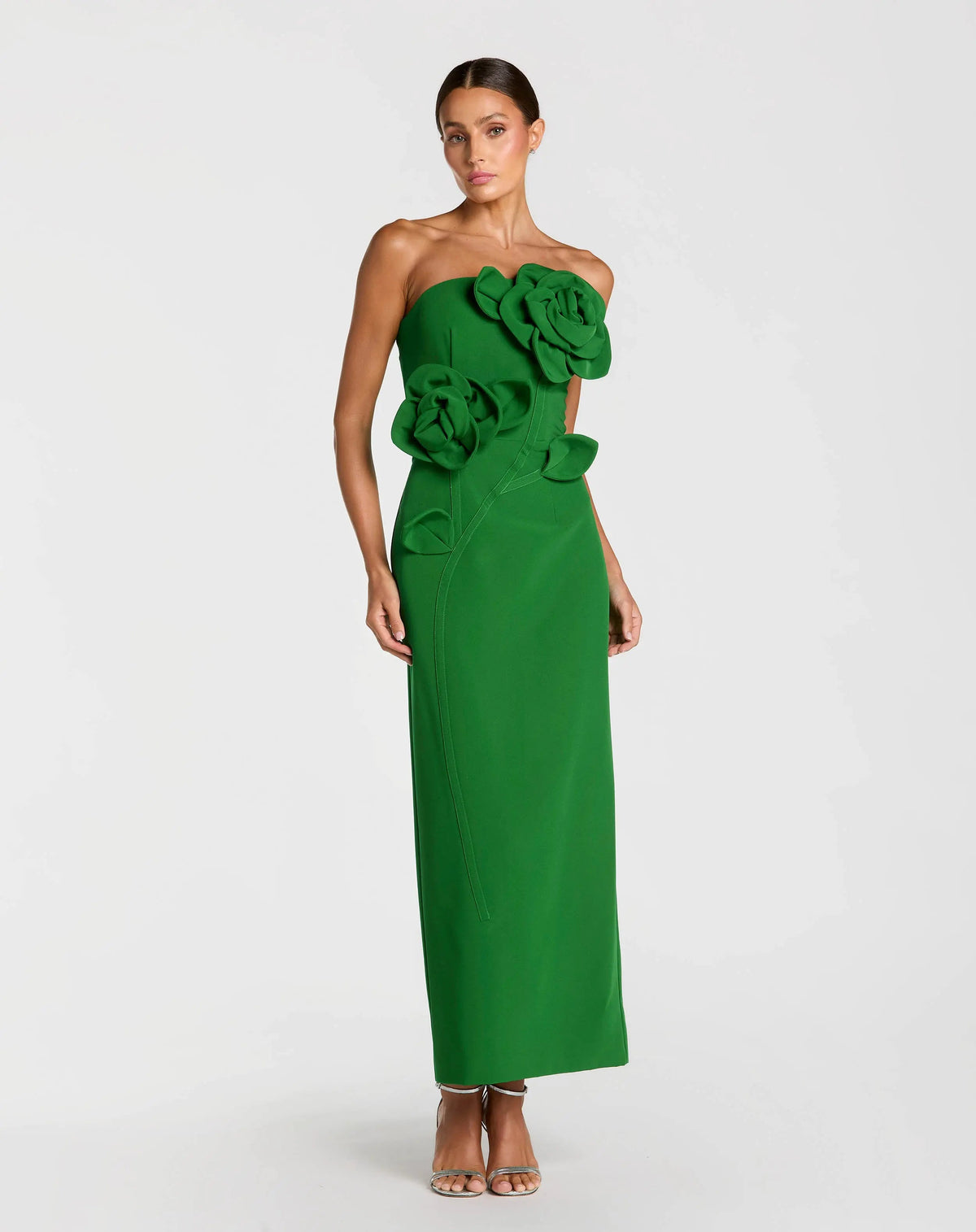 Strapless Crepe Dress With 3D Flower Detail