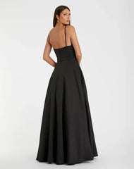 Petite Black Classic A-Line V-Neck Ball Gown