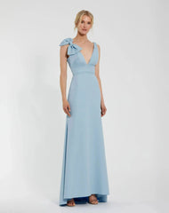 Sleeveless V Neck Bow Detail Mermaid Gown