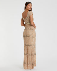 Petite Gold Sequin Cap Sleeve Sweetheart Column Gown