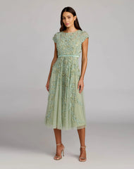 Floral Embellished Cap Sleeve Midi Dress