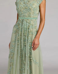Petite Green Floral Embellished Cap Sleeve Midi Dress