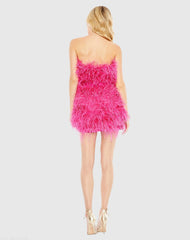 Pink Feather Strapless Mini Dress - FINAL SALE