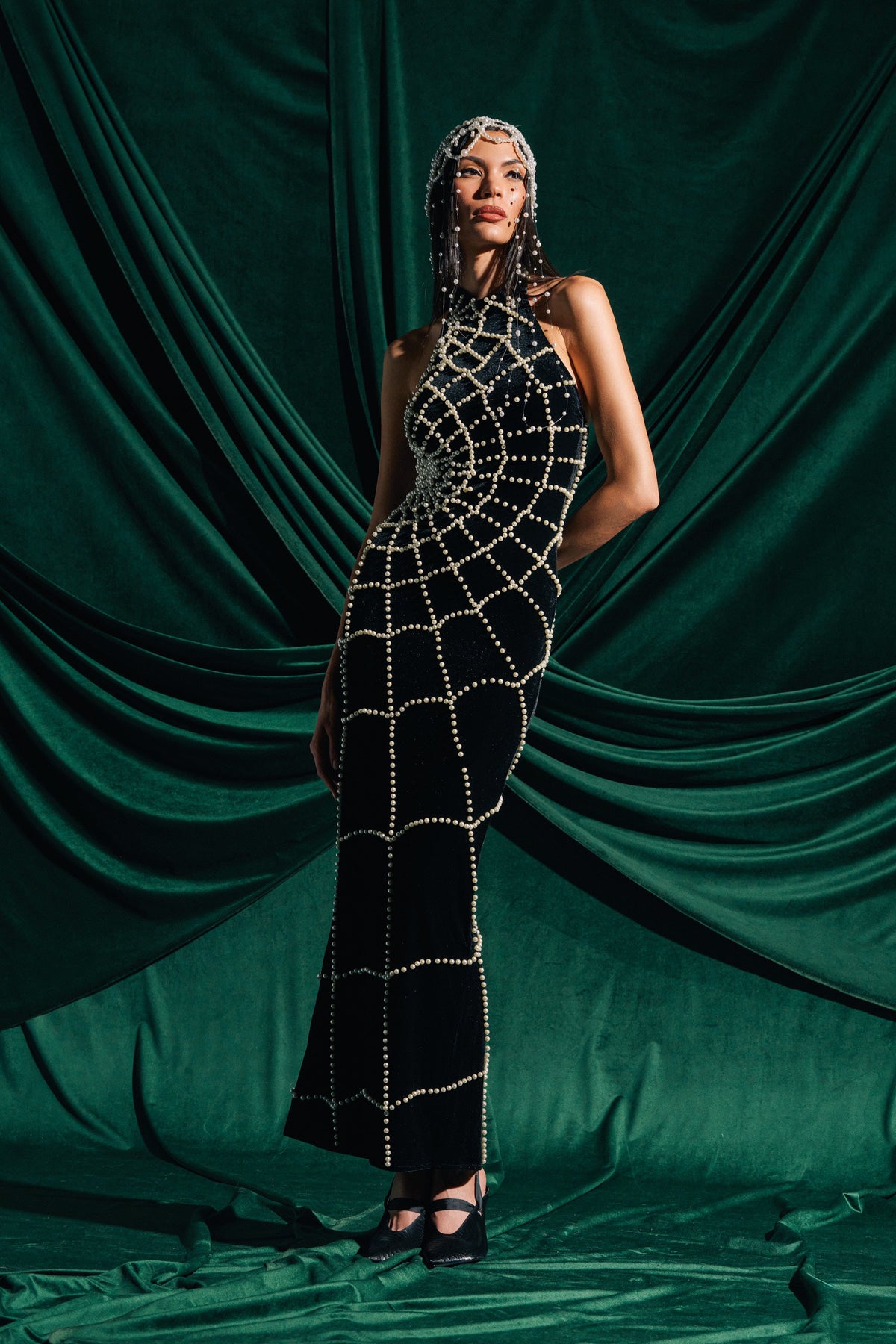 MARYJANE MAXI DRESS WITH PEARLS