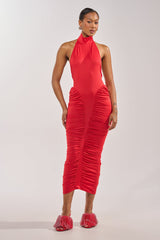 HIPS DON'T LIE RUCHED MAXI DRESS IN RED