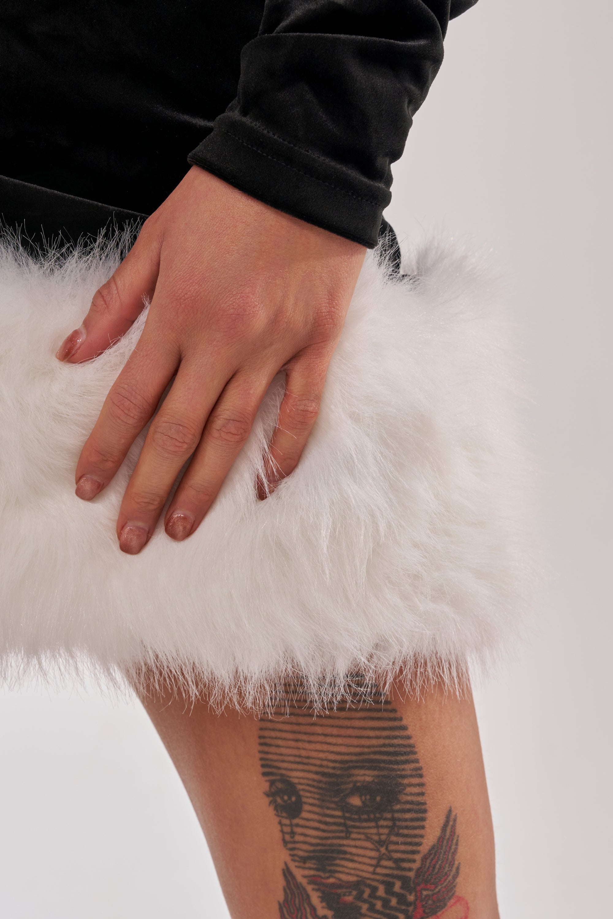OH BABY VELVET MINI DRESS WITH FUR TRIM