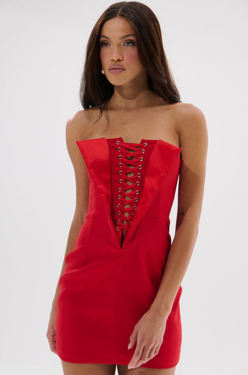 CHAUNTELLE LACE UP MINI DRESS