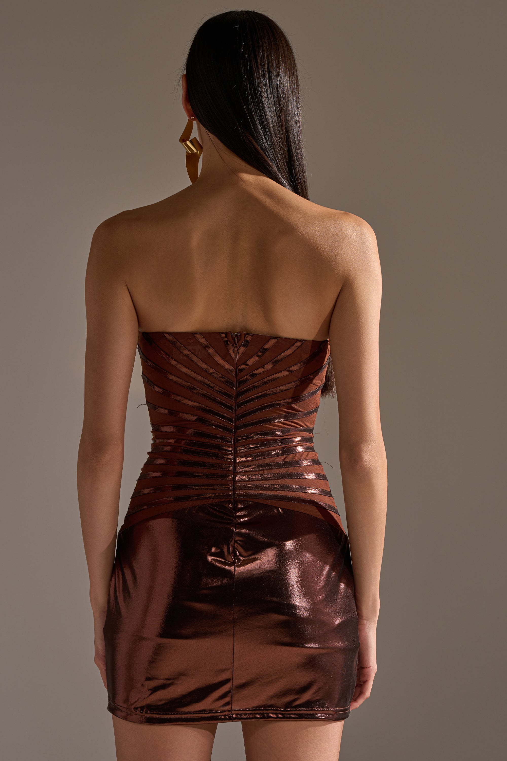 ON THE MOVE BRONZE MINI DRESS