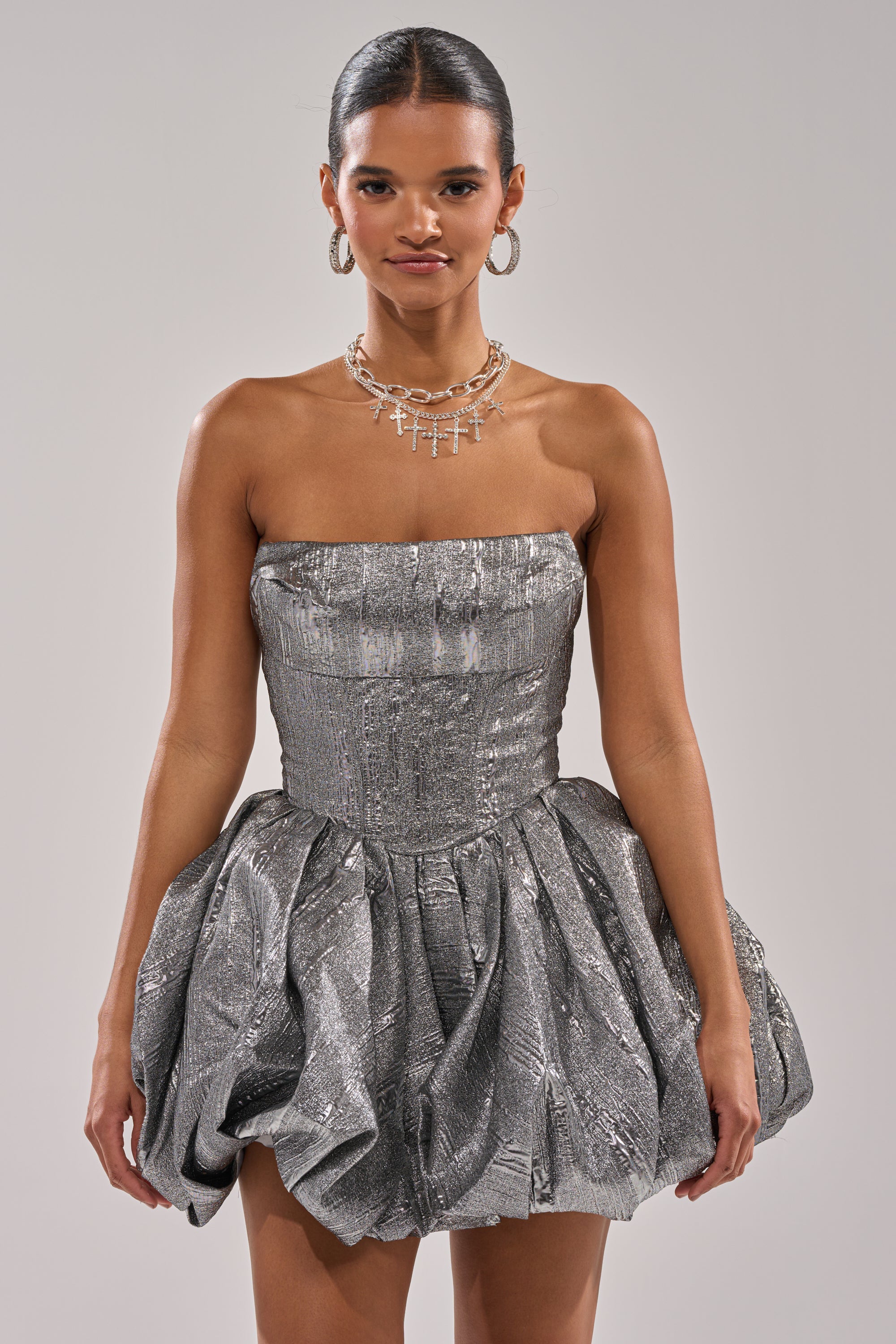 STAR OF THE NIGHT SILVER MINI DRESS
