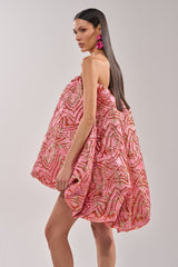 LOVER GIRL BROCADE BUBBLE DRESS IN PINK