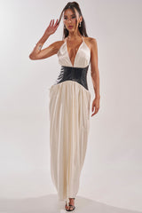 SCARLETT HALTER LEATHER CORSET MAXI DRESS