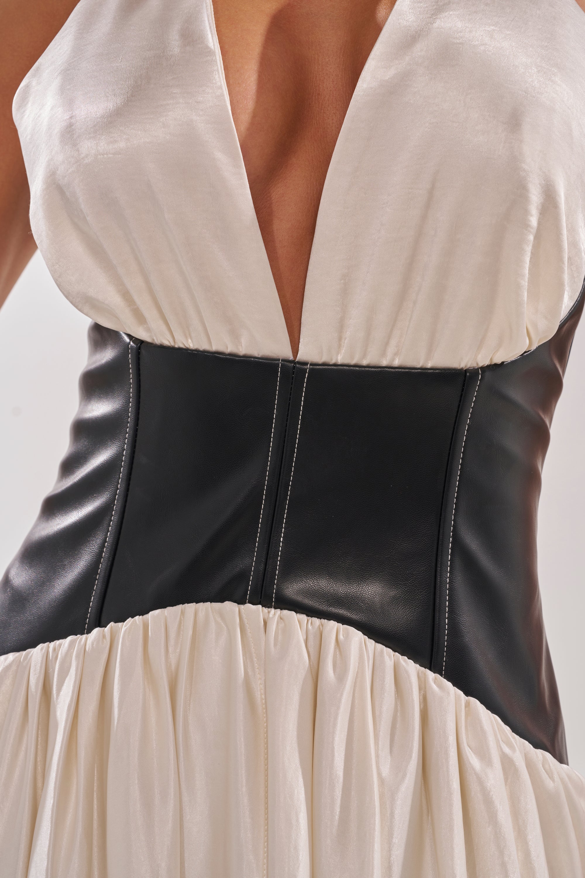 SCARLETT HALTER LEATHER CORSET MAXI DRESS