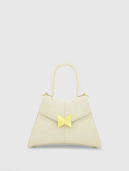 White Angular Small Leather Handbag With Gold Hardware - FINAL SALE