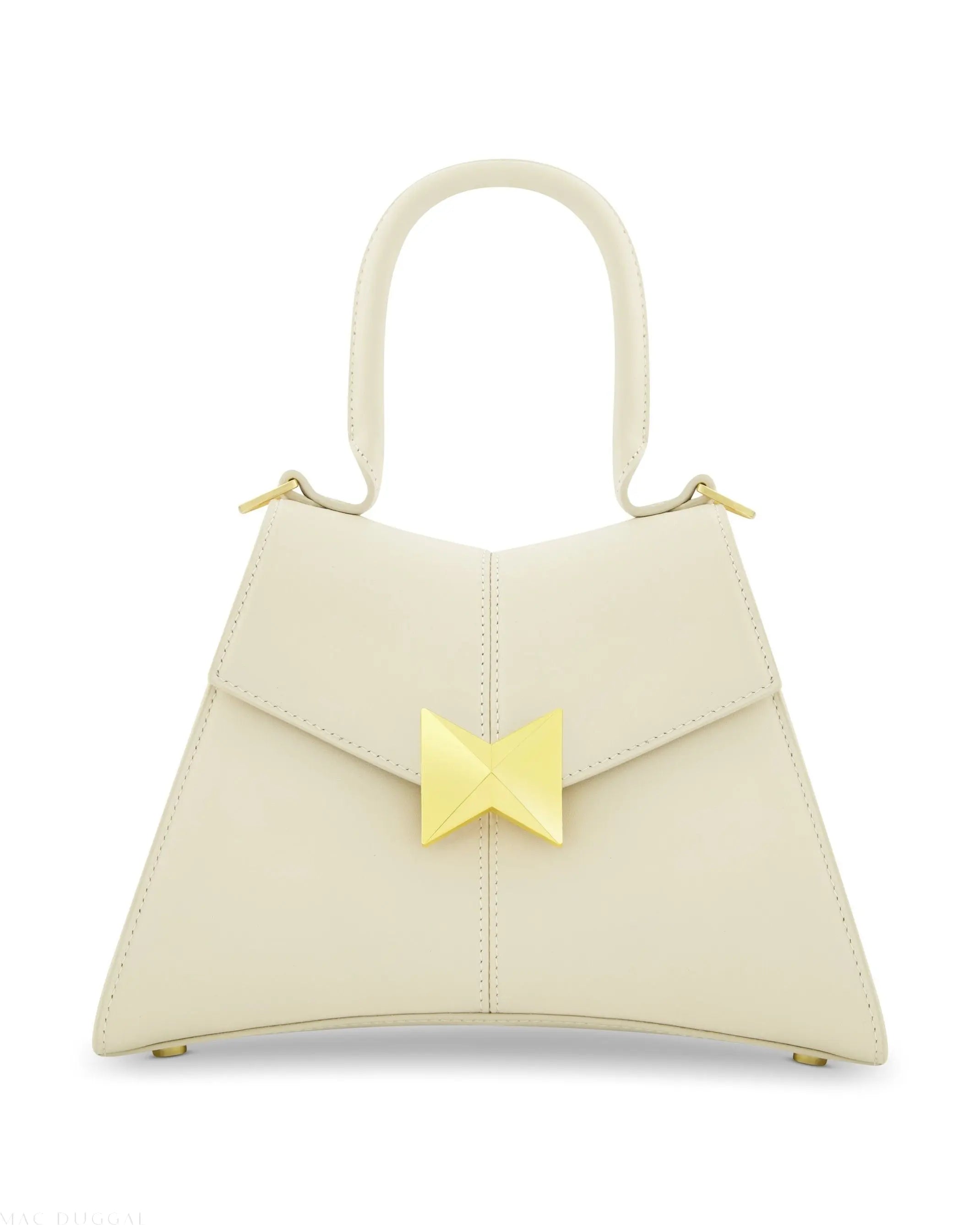 White Angular Small Leather Handbag With Gold Hardware - FINAL SALE