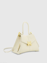 White Angular Small Leather Handbag With Gold Hardware - FINAL SALE
