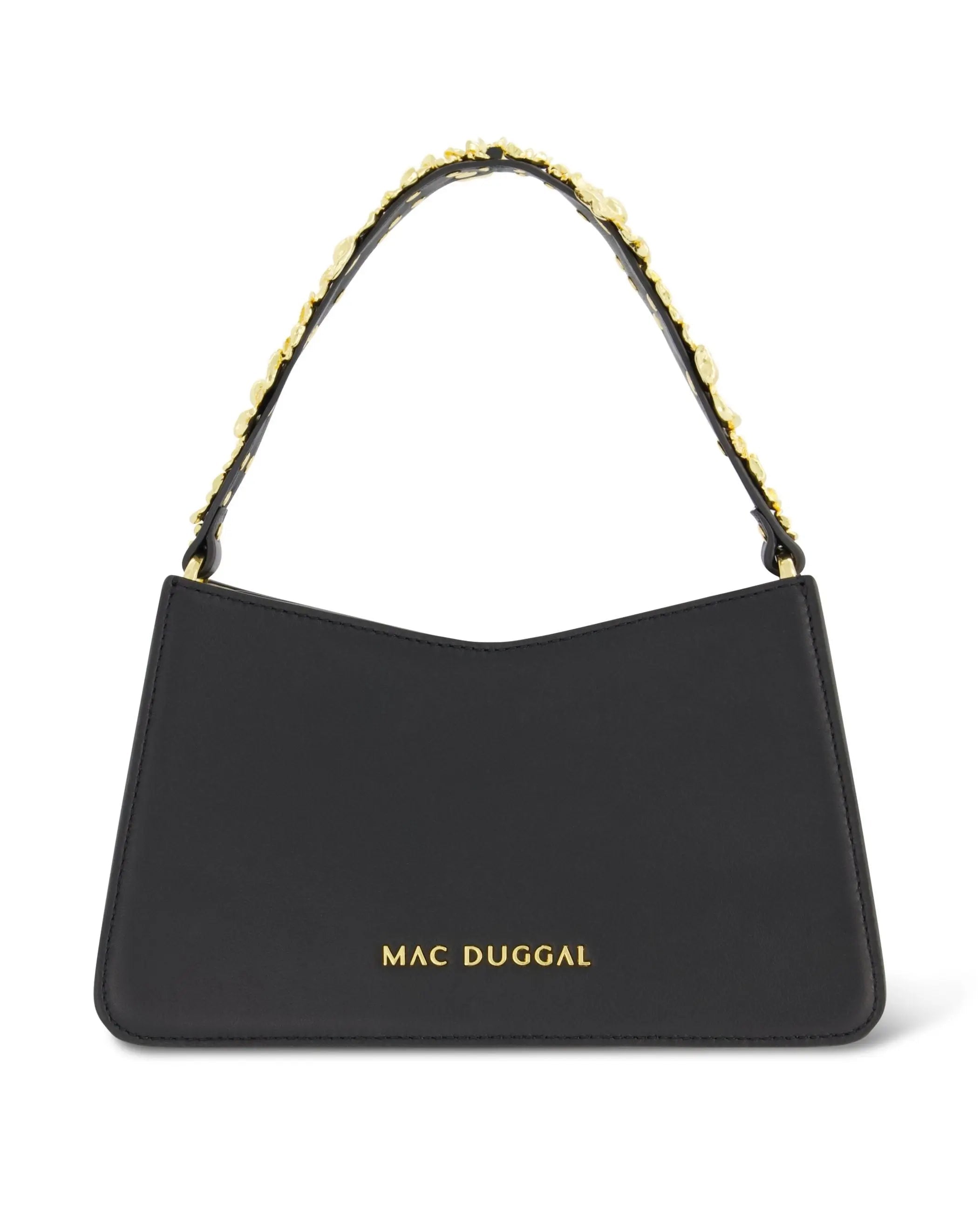 Gold Floral Small Black Nappa Leather Shoulder Bag - FINAL SALE