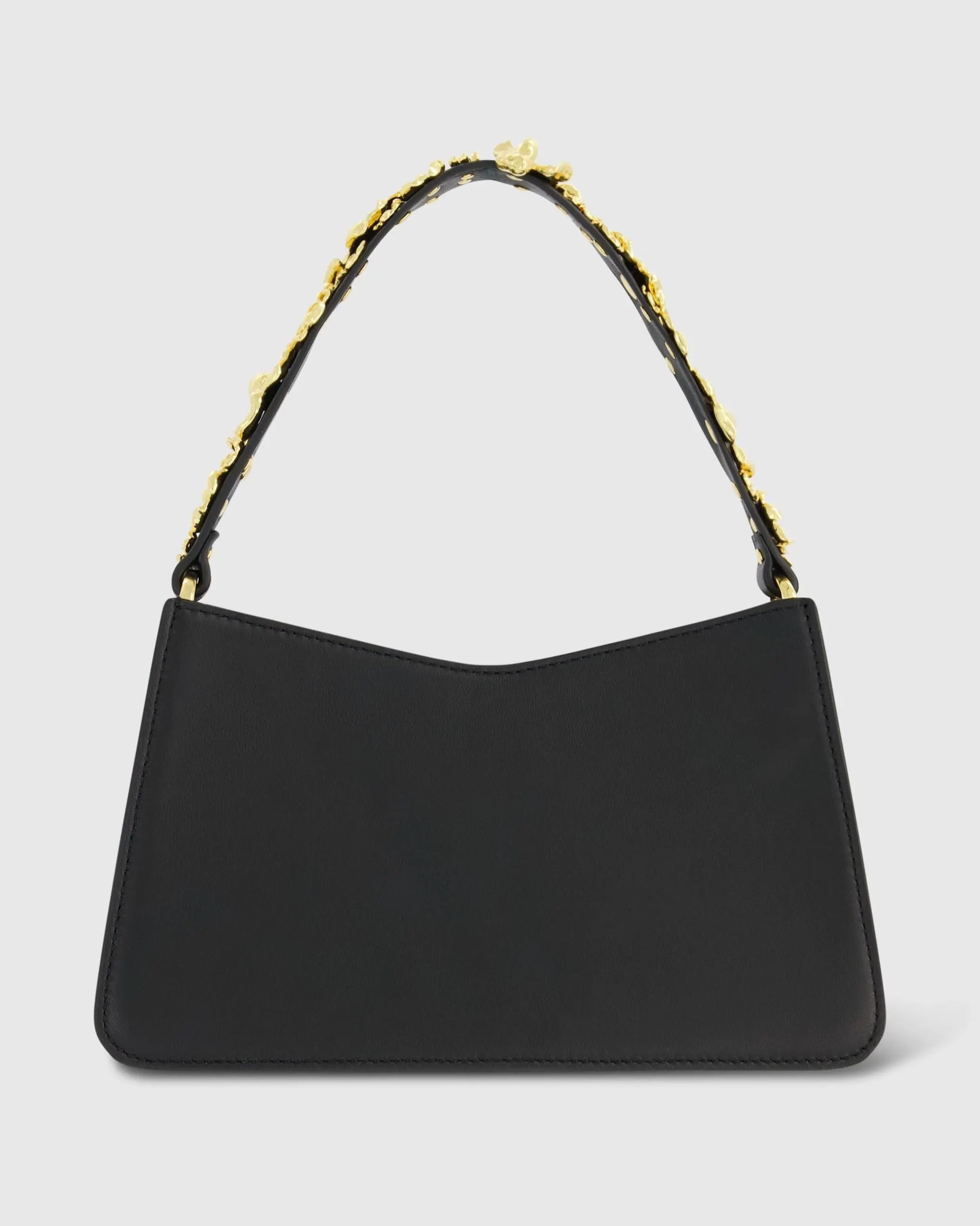 Gold Floral Small Black Nappa Leather Shoulder Bag - FINAL SALE