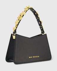 Gold Floral Small Black Nappa Leather Shoulder Bag - FINAL SALE