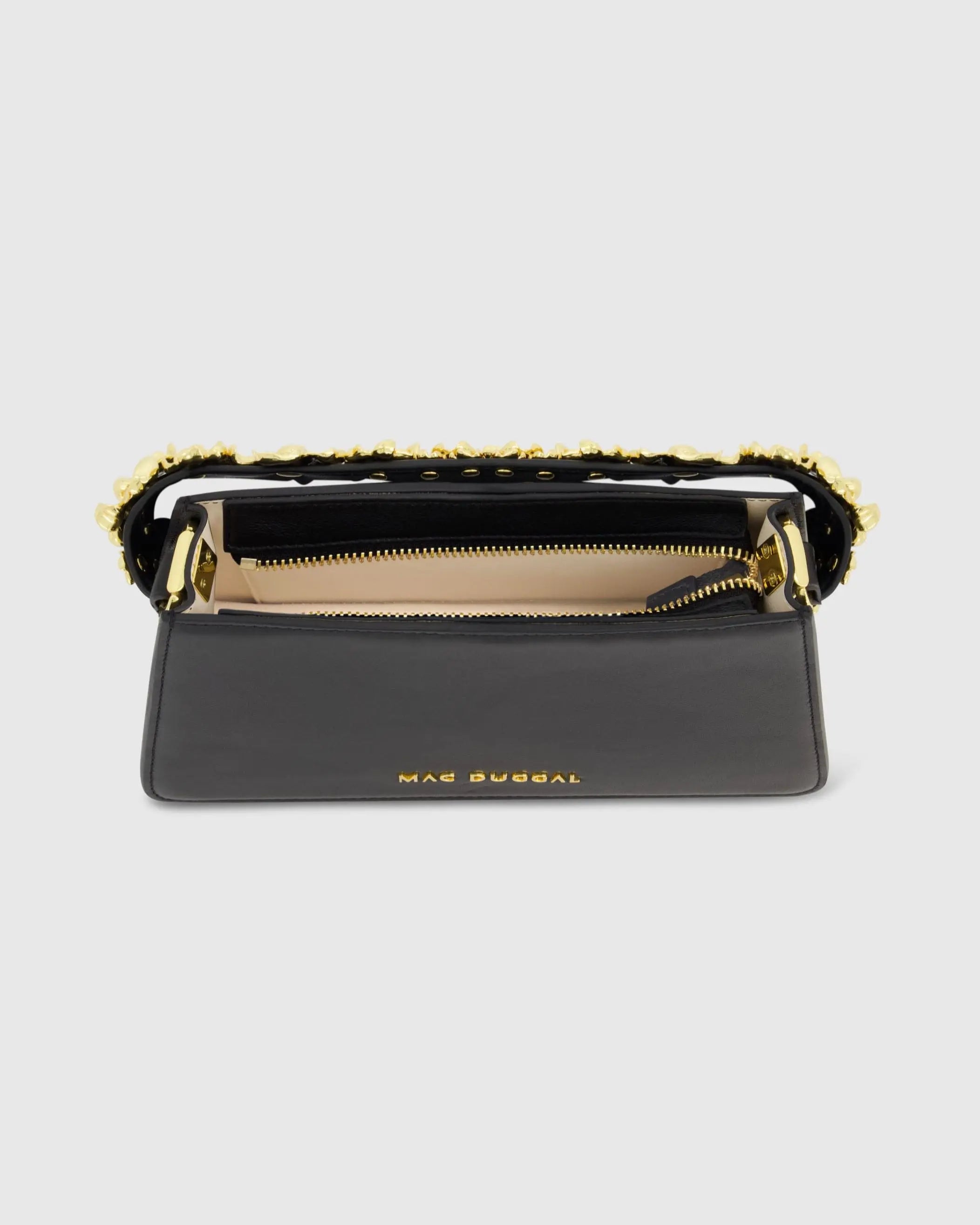 Gold Floral Small Black Nappa Leather Shoulder Bag - FINAL SALE