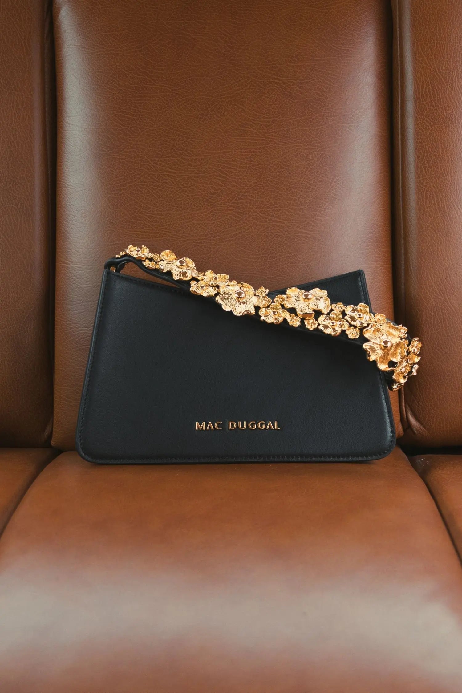 Gold Floral Small Black Nappa Leather Shoulder Bag - FINAL SALE