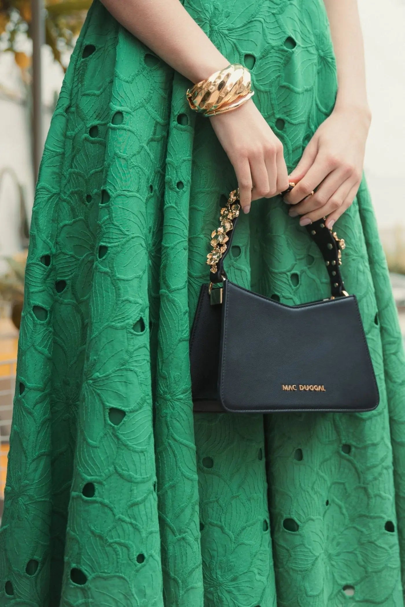 Gold Floral Small Black Nappa Leather Shoulder Bag - FINAL SALE
