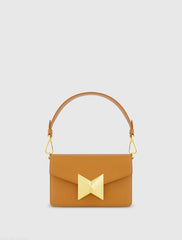 Brown Mini Leather Shoulder Handbag With Gold Hardware