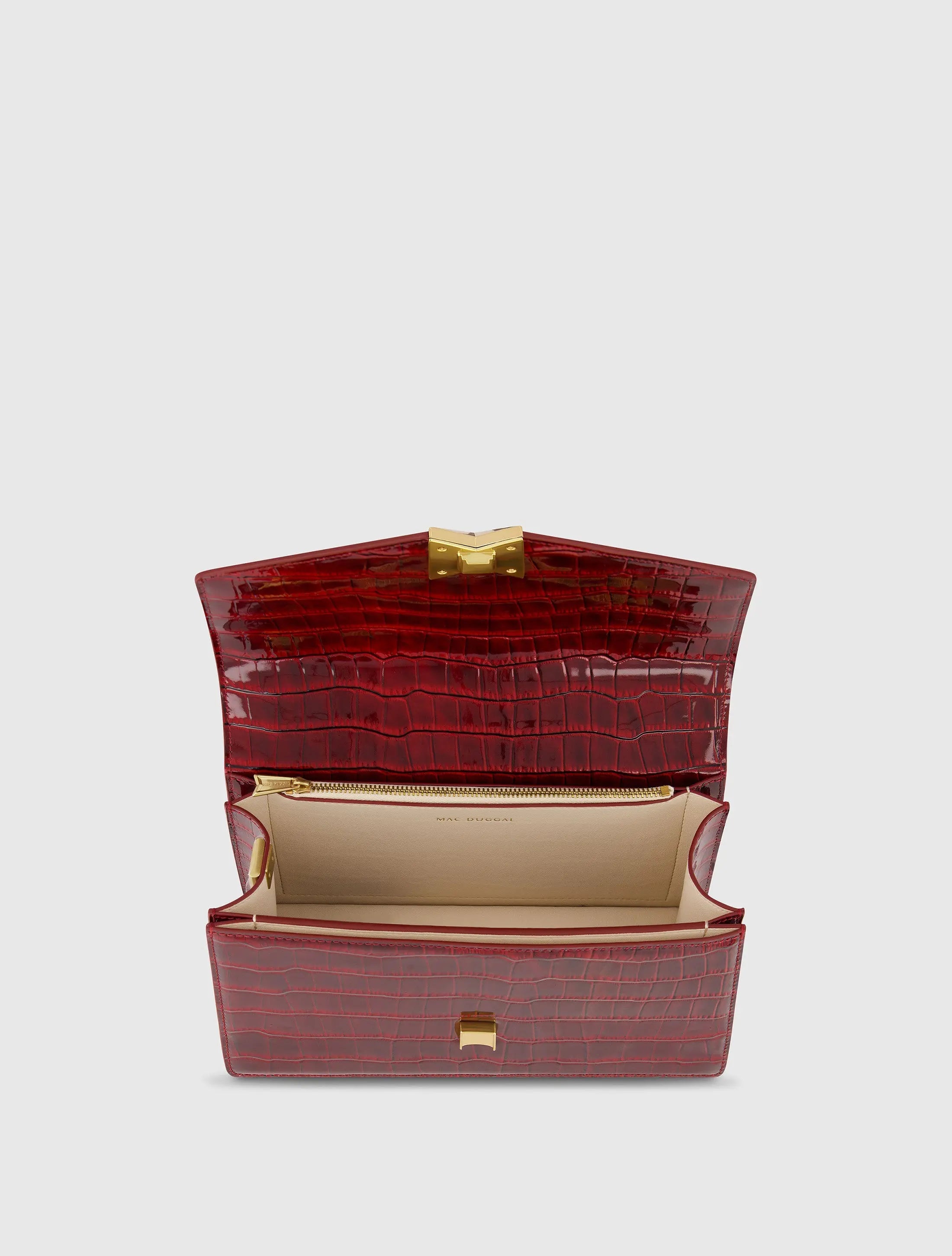 Red Crocodile Leather Shoulder Bag With Gold Hardware - FINAL SALE