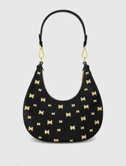 Black Leather Hobo Bag With Gold Hardware