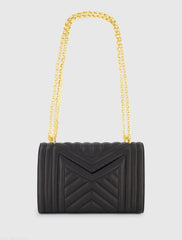 Black Quilted Napa Leather Handbag With Gold Chain