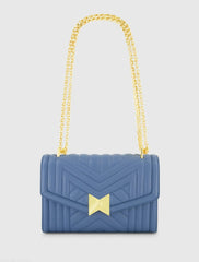 Blue Quilted Napa Leather Handbag With Gold Chain