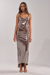 ATHENA METALLIC HALTER NECK MAXI DRESS