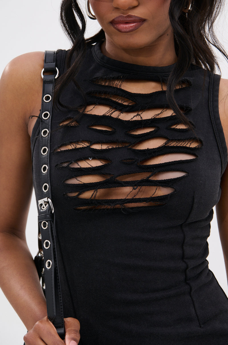 DIXIE SHREDDED MINI DRESS
