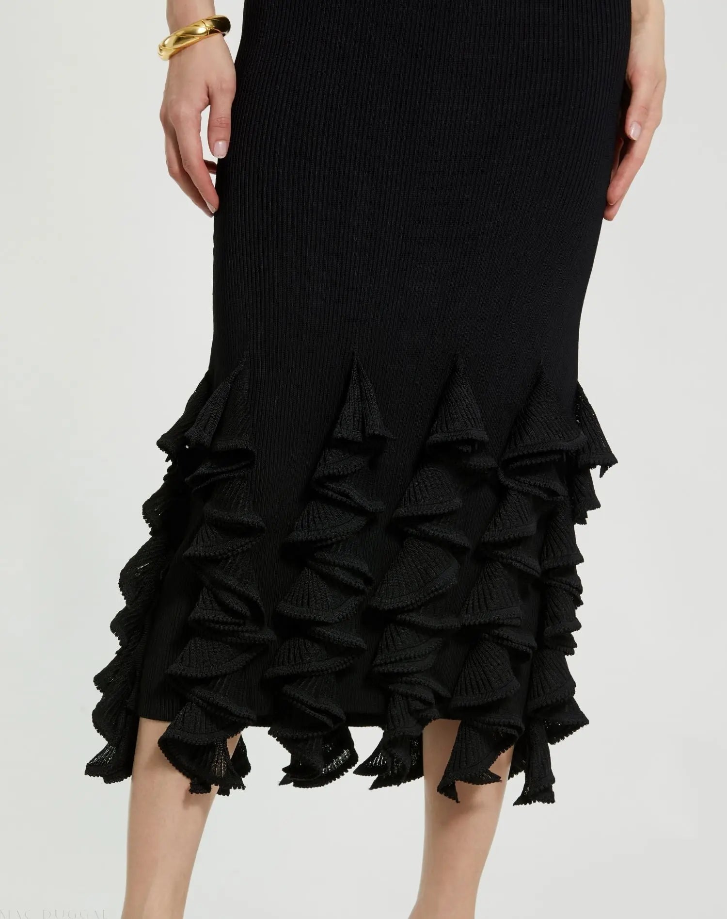 Black Rib Knit Sleeveless Midi Dress With Ruffle Hem - FINAL SALE