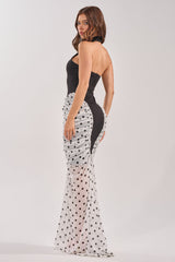 OUT FOR THE NIGHT MOCK NECK MAXI DRESS IN POLKA DOT