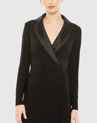 Black Long Sleeve Faux Tuxedo Gown