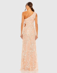Pink One Shoulder Side Cut Embellished Gown
