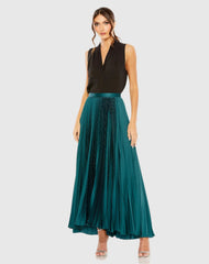 Blue Pleated Satin Maxi Skirt
