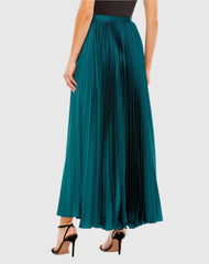 Blue Pleated Satin Maxi Skirt