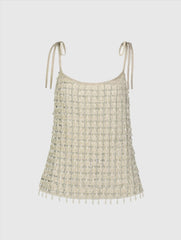 Silver Crystal Embellished Soft Tie Cami Top