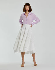 White Embroidered Floral A-line Midi Skirt