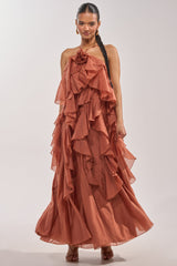 KISS ME SLOW CHIFFON MAXI DRESS IN RUST