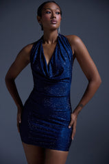 HEARTBREAKER RHINESTONE MINI DRESS IN NAVY
