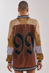 RYAN COLORBLOCK RHINESTONE JERSEY DRESS IN COCOA