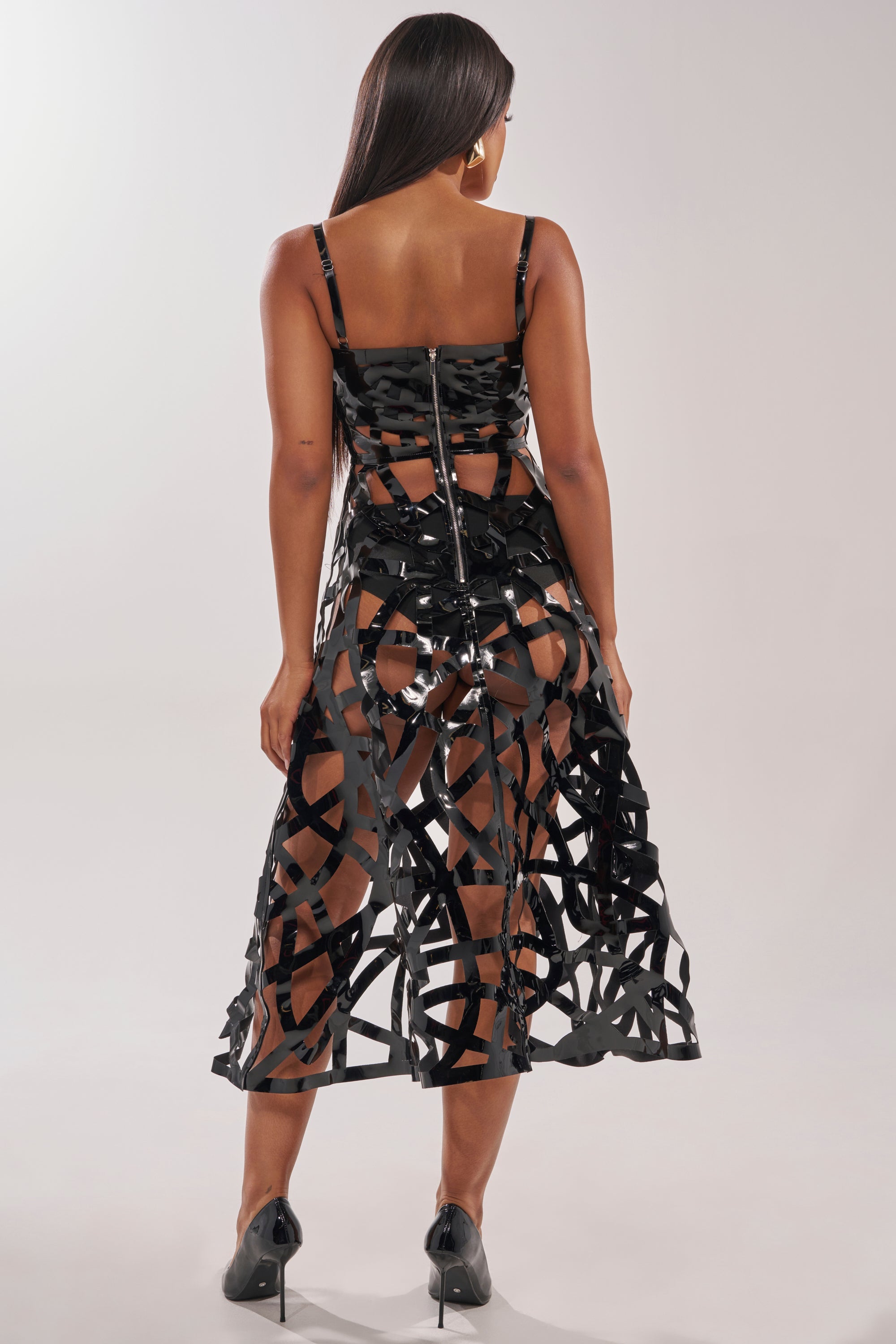 CAUGHT YOU SLIPPING CAGED MIDI DRESS