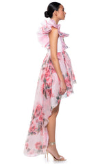 LUCCA FLORAL CHIFFON HIGH LOW HEM DRESS